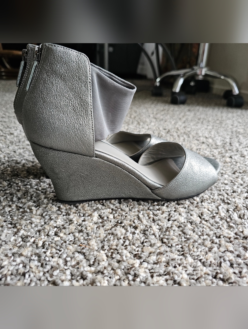 Eileen Fisher Silver Ankle-Strap Sandals